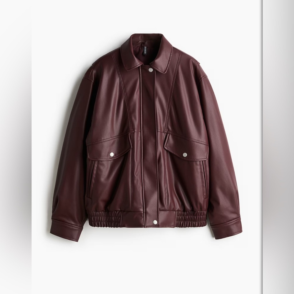 H&M Black Oversized Faux Leather Jacket - Picture 2 of 12